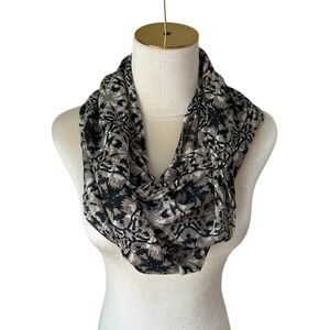 J. Jill Black, Tan, Cream Patterned Viscose Infinity Loop Scarf